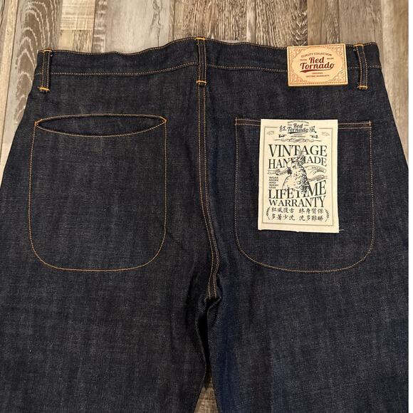 Red Tornado Loose Fit Selvage Denim Mens Jeans 38x30 Straight Leg Button Fly - Picture 6 of 12
